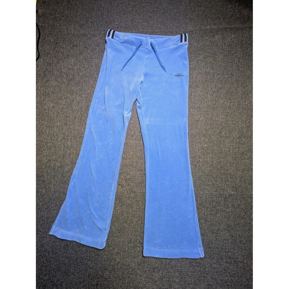 Y2K Adidas Track Pants Blue 2005 Grunge Womens Small Baggy Boot Leg Gym Joggers